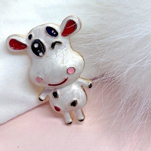 Cute White Cow Enamel Brooch